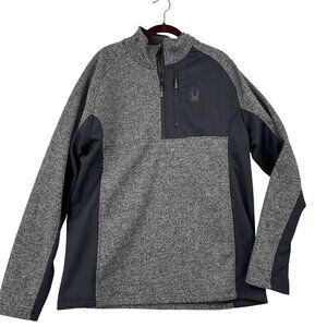 Spyder Half Zip Sweater Jacket Mens XL Gray Black Gait Knit Pullover Fleece Line